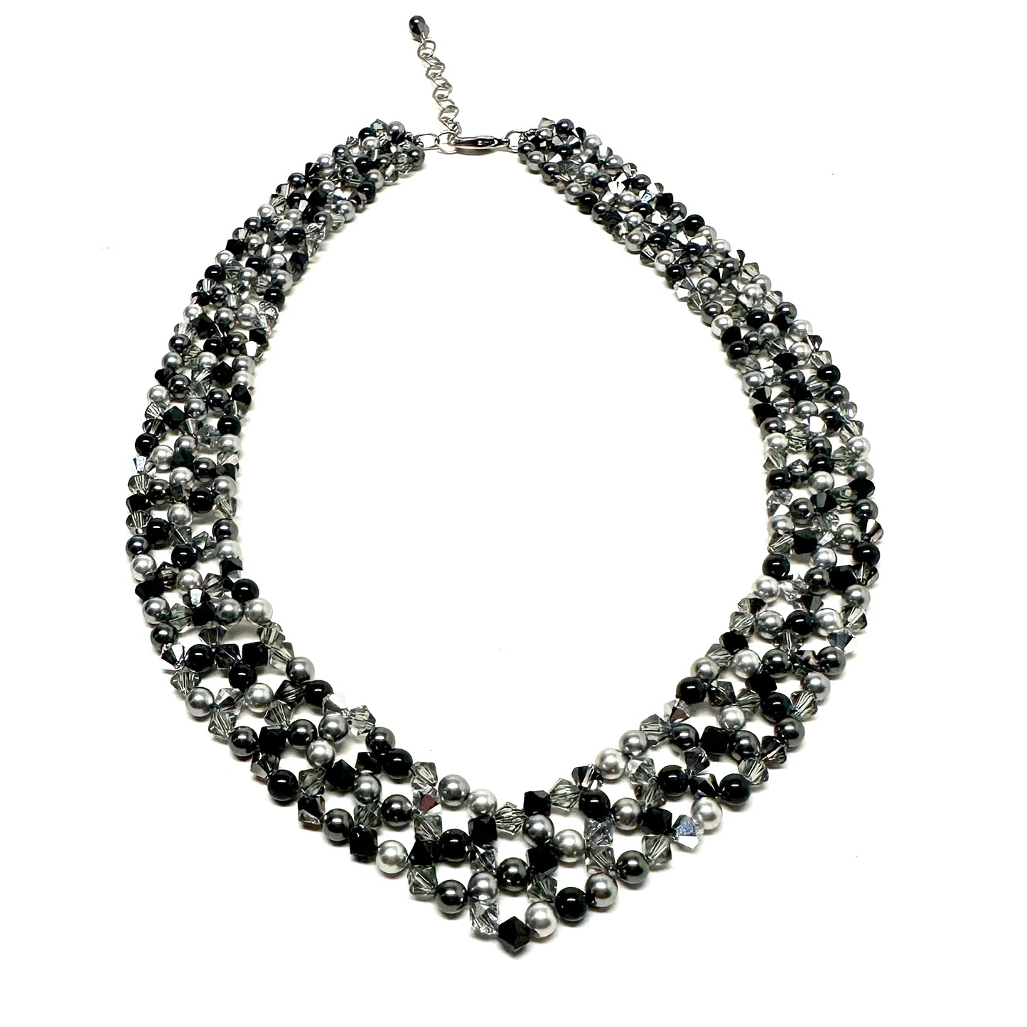 Blingy Collar Necklace | Silver, Grey and Black Pearl & Crystal