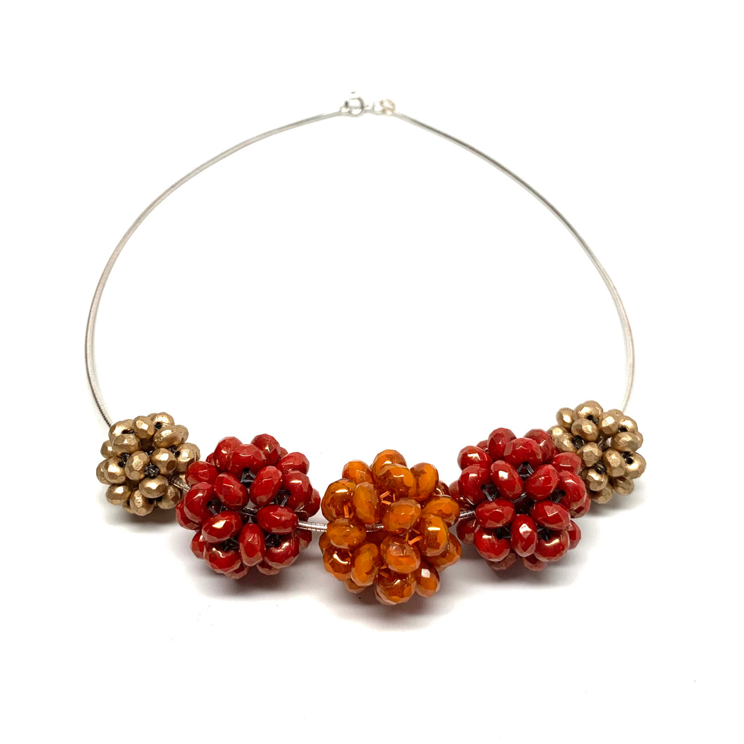 Beaded Bead Necklace | 5 Beads | Warm Tones