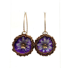 Load image into Gallery viewer, Vintage Czech Button Earrings | Lotus | Purple with Gold
