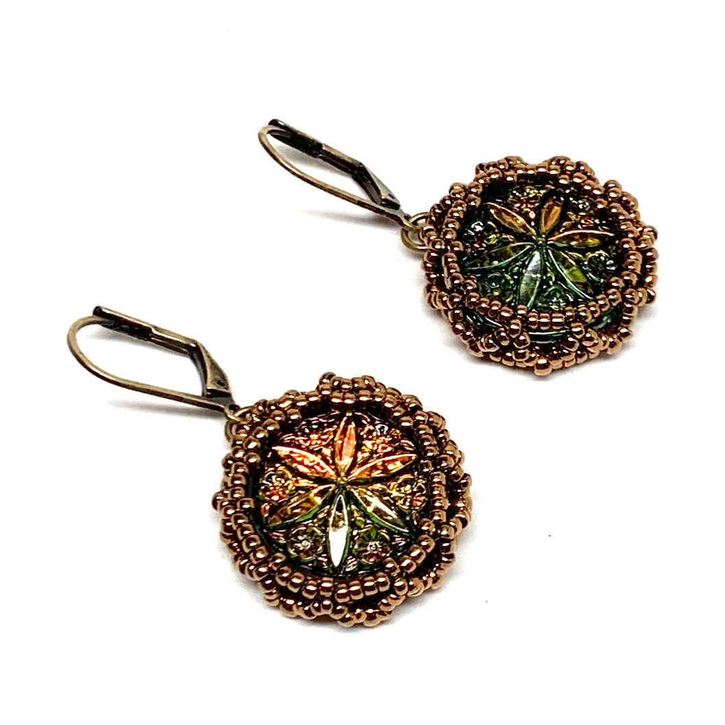Vintage Czech Button Earrings | Flower | Volcano