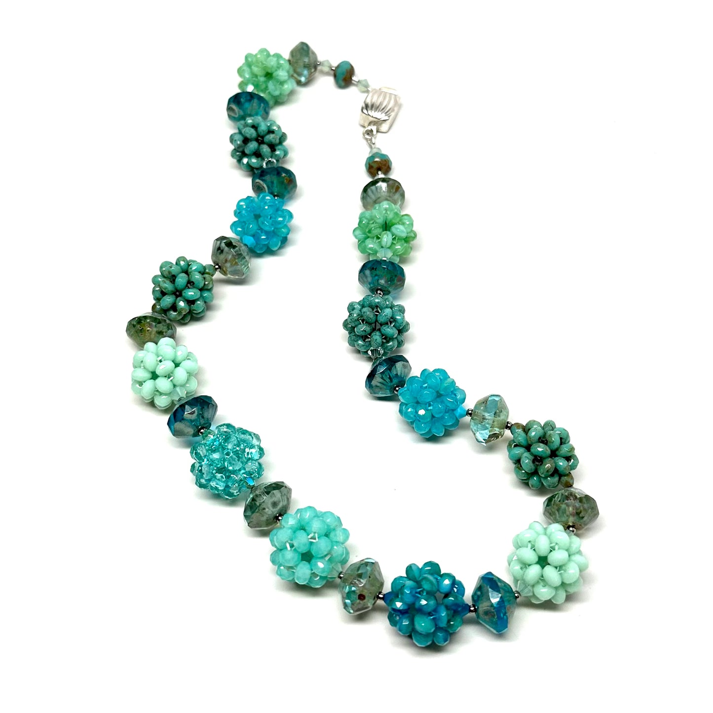 Beaded Bead Necklace | Green and Turquoise