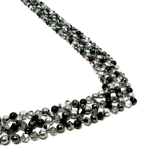 Blingy Collar Necklace | Silver, Grey and Black Pearl & Crystal