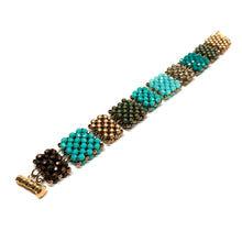 Load image into Gallery viewer, Link Bracelet | Teals, Gold and Brown

