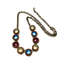 Load image into Gallery viewer, Bezel Set European Glass 9 Pearl Necklace | Rich Jewel Tones
