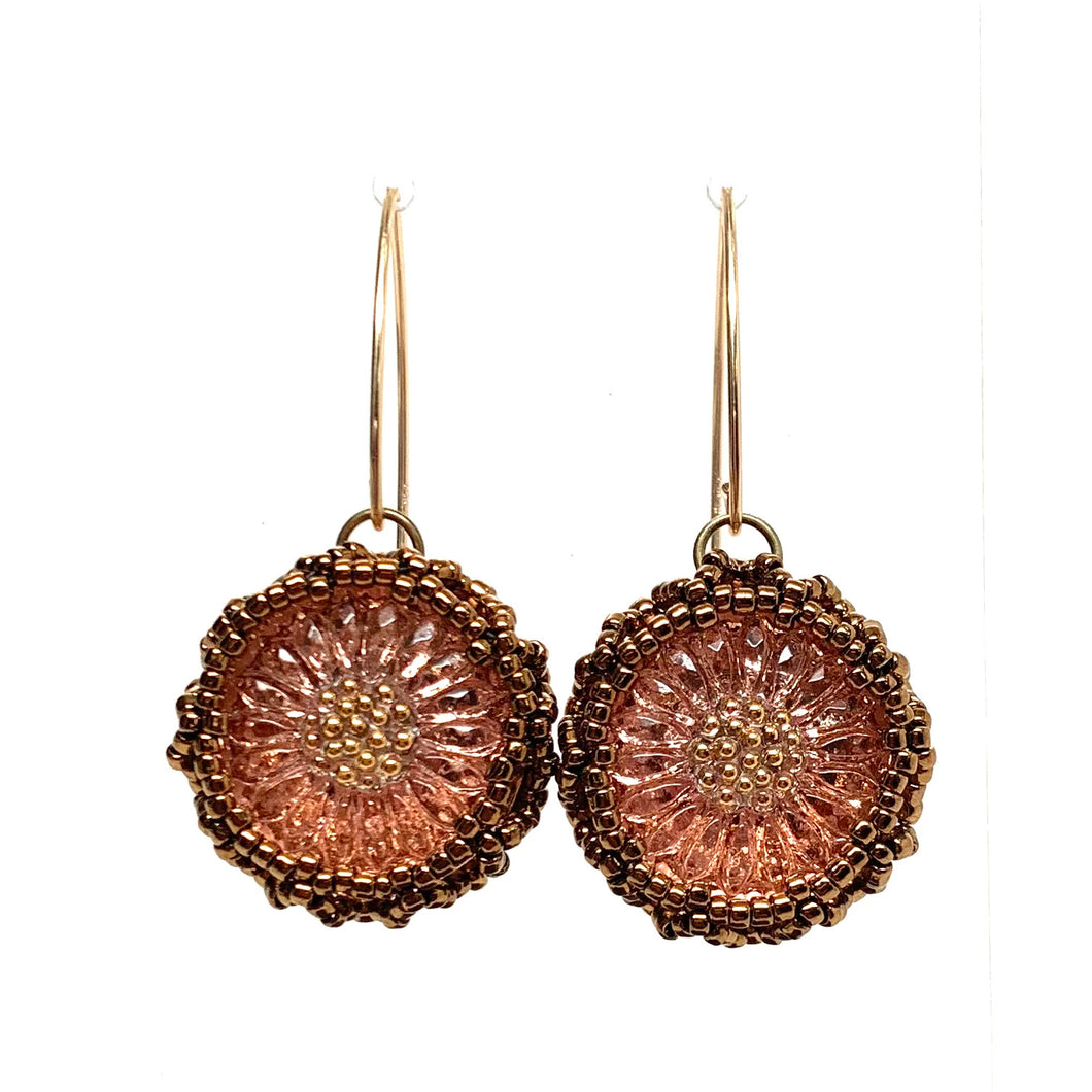 Vintage Czech Button Earrings | Daisy | Peach