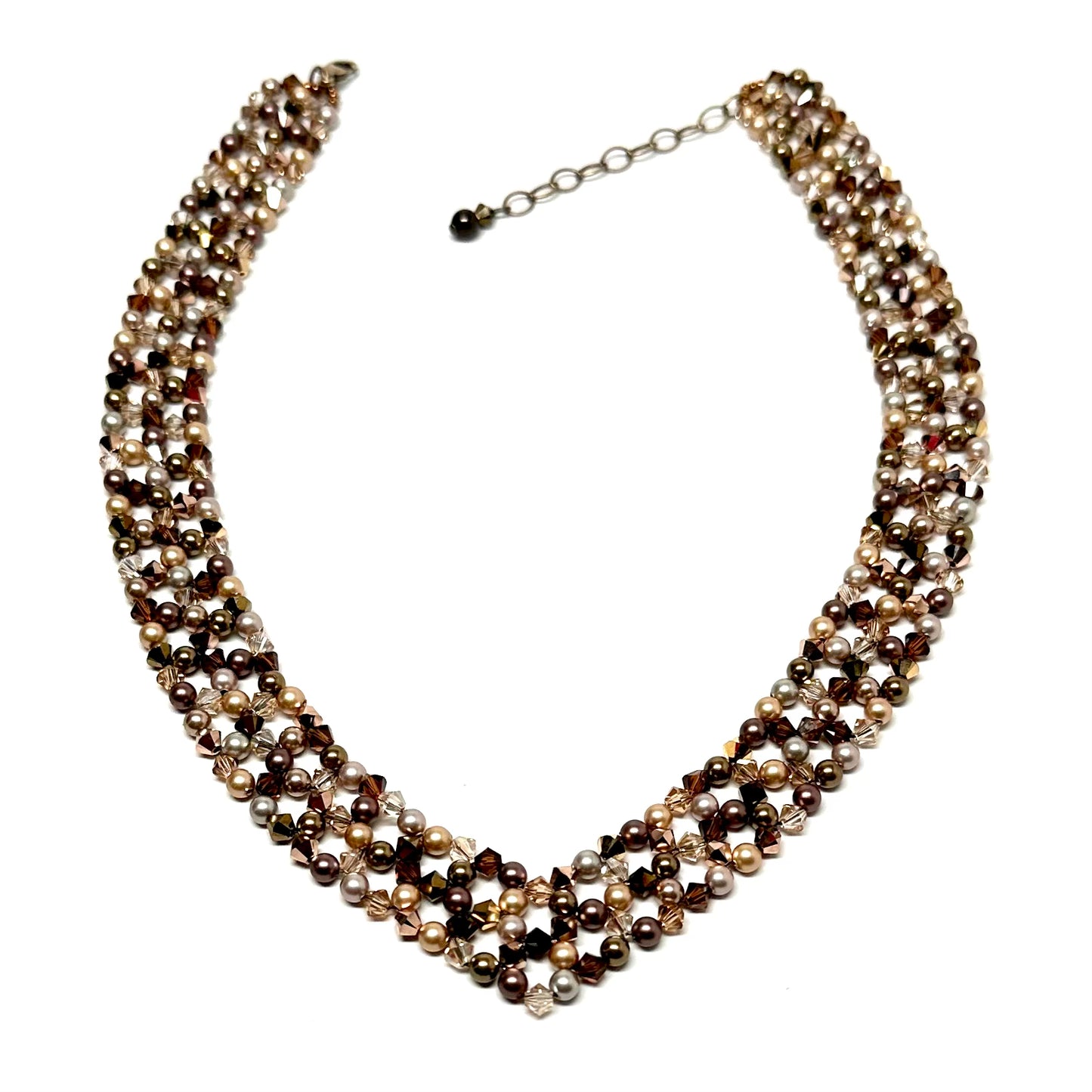 Blingy Collar Necklace | Brown and Gold Pearl & Crystal