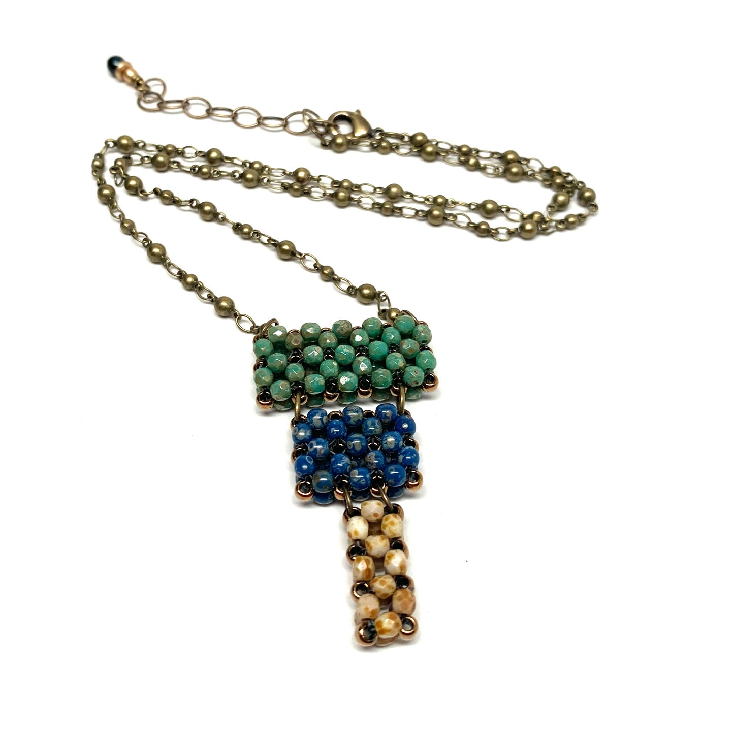 Link Necklace | Three Link Drop | Blue Green Picasso