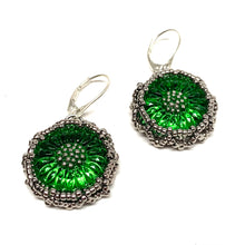 Load image into Gallery viewer, Vintage Czech Button Earrings | Daisy | Kelly Green
