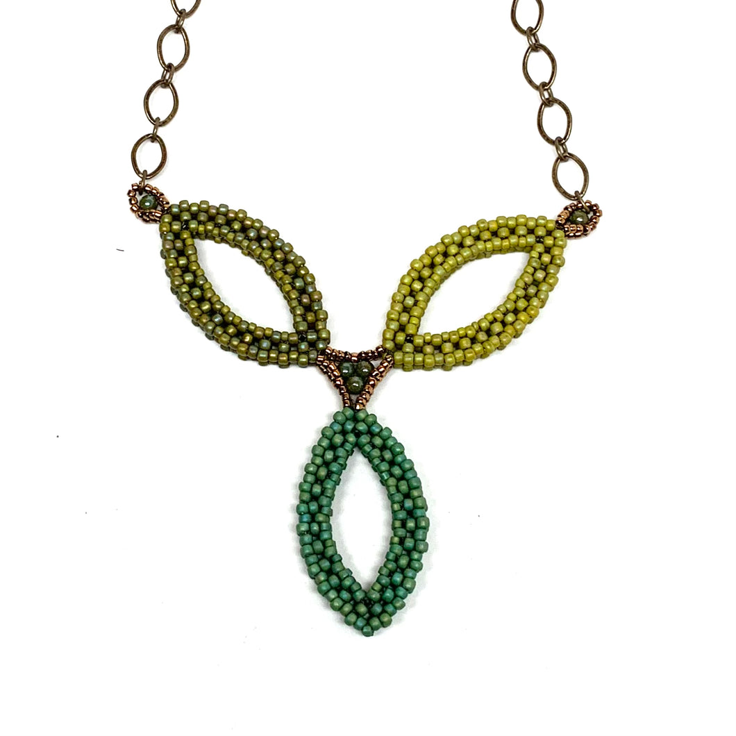 Hojas Necklace - 3 Green Colored Leaves