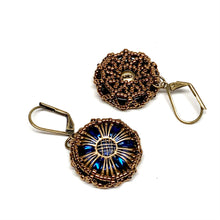 Load image into Gallery viewer, Vintage Style Czech Button Earrings | Deep Indigo Daisy
