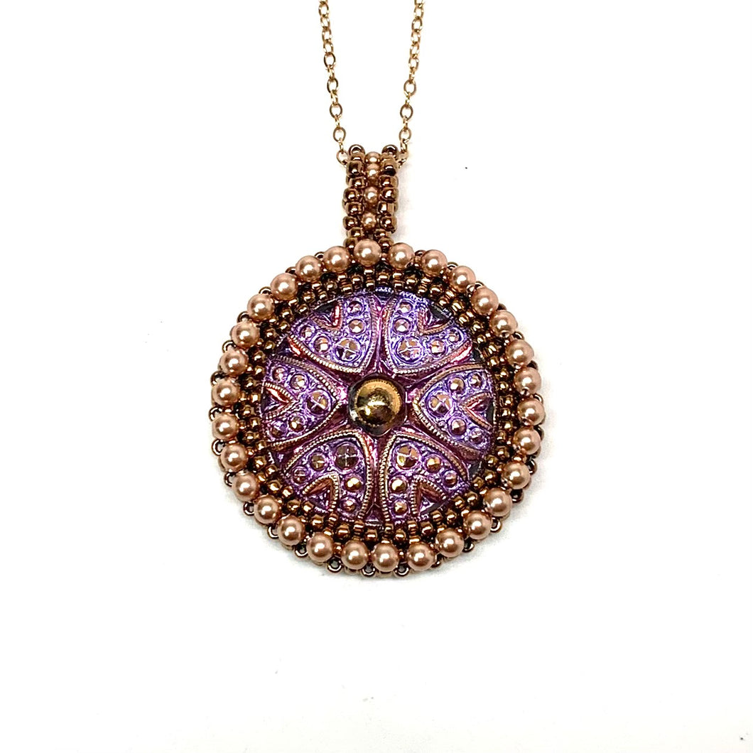 Czech Button Pendant | Shield Pattern