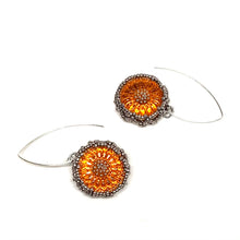 Load image into Gallery viewer, Vintage Czech Button Earrings | Daisy | Pumpkin
