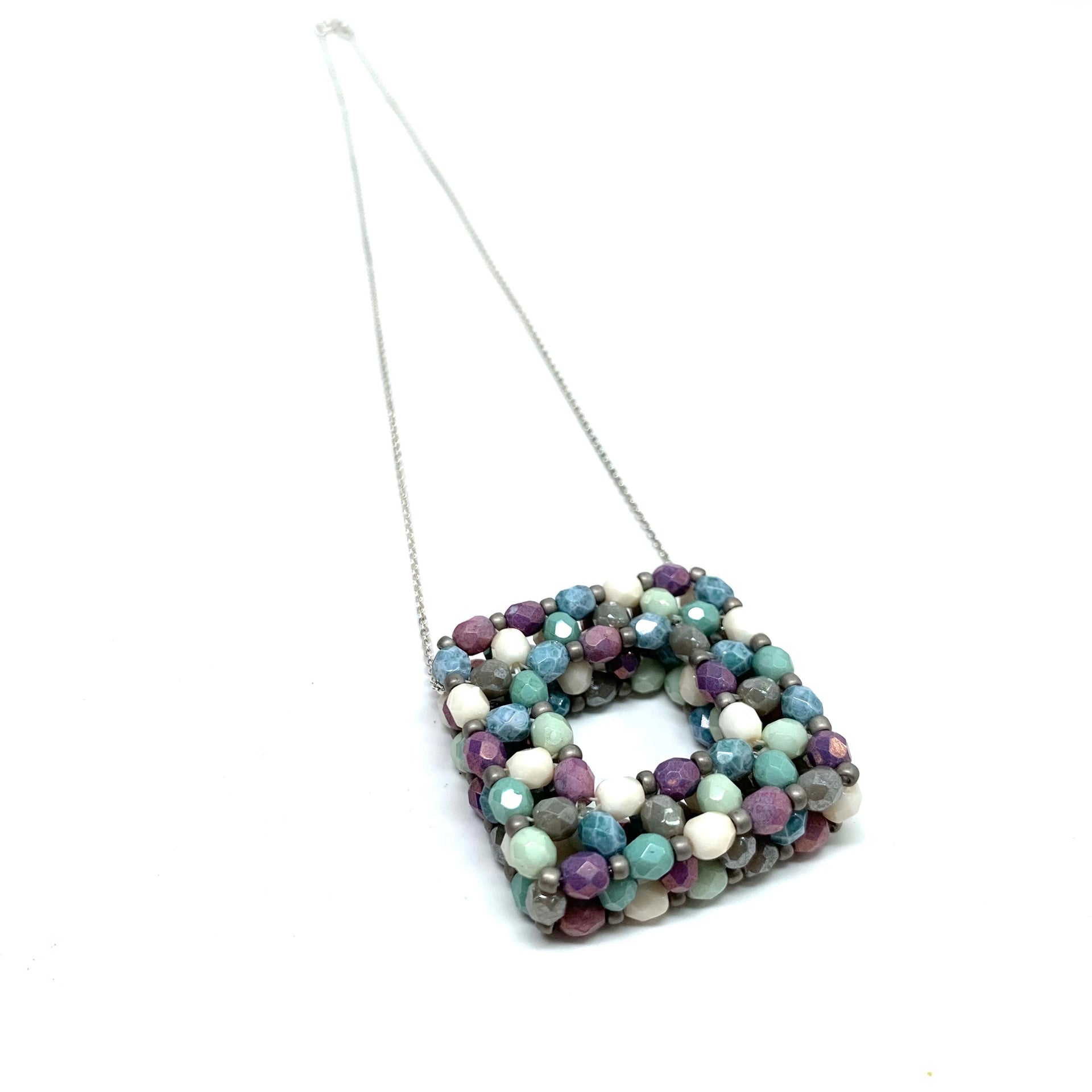 Square Beaded Square Pendant | Pastel Blend