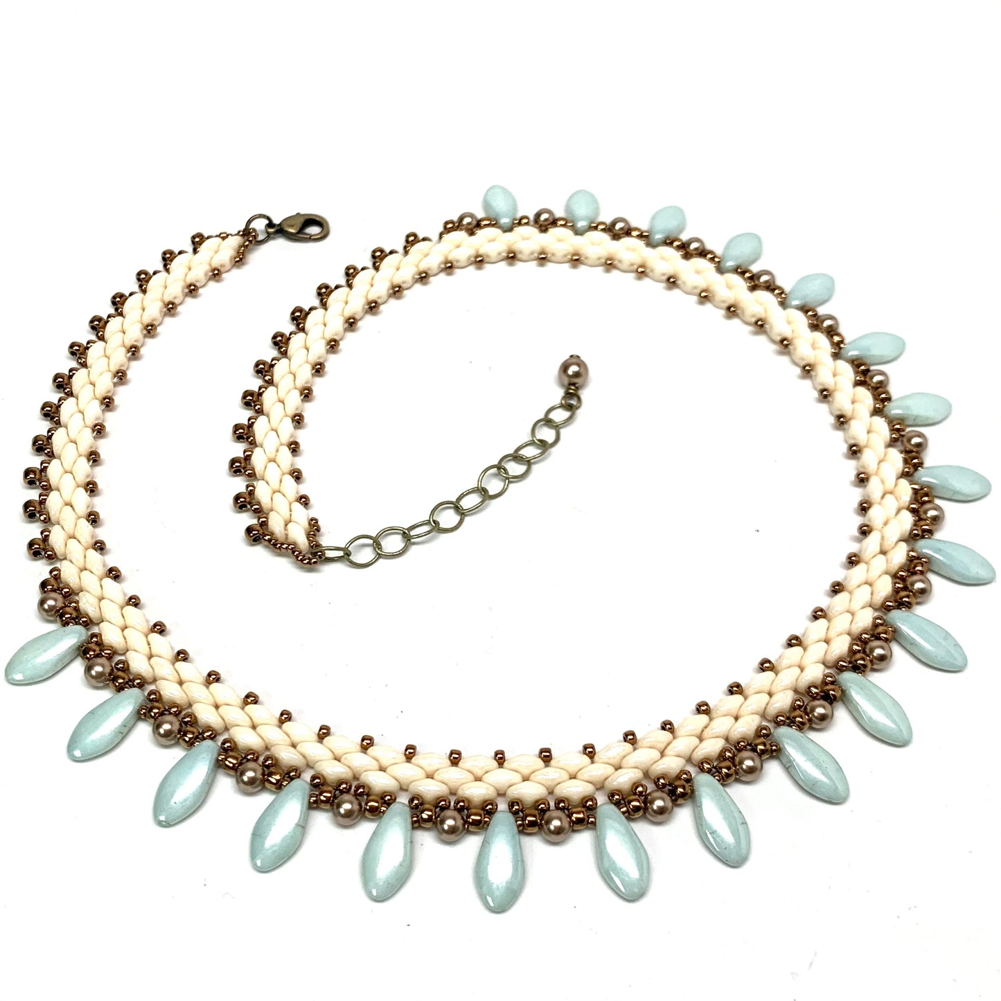 Czech Collar Necklace | Cream, Mint & Bronze Pearls