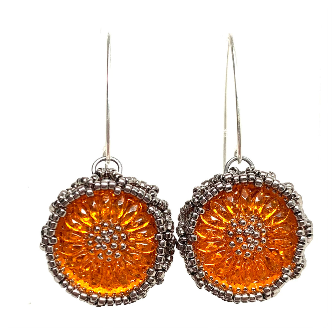 Vintage Czech Button Earrings | Daisy | Pumpkin