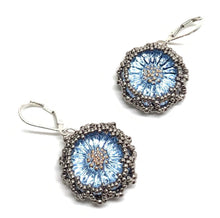 Load image into Gallery viewer, Vintage Style Czech Button Earring | Daisy Pattern | Light Sapphire
